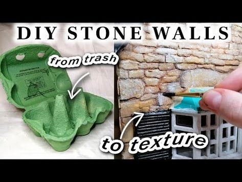 Realistic Miniature Stone Brick Wall (from Egg Cartons) | Dollhouse Diorama DIY - YouTube Diy Stone Wall, Stone Brick Wall, Diorama Diy, Dollhouse Diorama, Castle Christmas, Bricks Diy, Egg Cartons, Doll House Plans, Egg Box