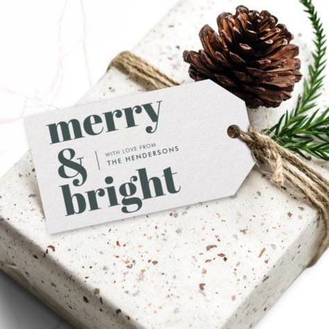 $10.90 | Merry and Bright | Stylish Forest Green Christmas #merry and bright, stylish forest green, christmas dark green, retro typography, modern minimalist, minimal clean simple, bold contemporary, trendy typographic, christmas and new year, holiday gift tags Trendy Christmas Gifts, Merry Christmas Gift Tags, Projets Cricut, Custom Ribbon, Merry Christmas Gifts, Professional Gifts, Red Gift, Holiday Gift Tags, Personalized Gift Tags