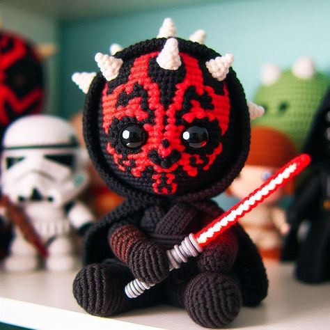 Starwars Crochet Free Pattern, Star Wars Amigurumi Pattern Free, Darth Vader Crochet Pattern, Crochet Star Wars Amigurumi Free Pattern, Star Wars Crochet Patterns Free, Darth Vader Crochet Pattern Free, Star Wars Knitting, Crochet Lightsaber, Crochet Starwars