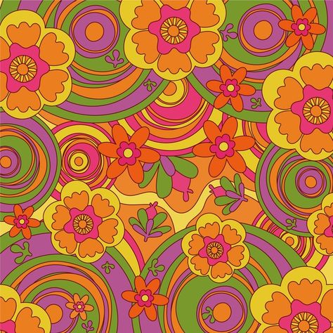 60s Aesthetic Art, 60s Flower Pattern, Groovy Background, Yellow Submarine Art, 70s Flowers, 60s Aesthetic, Retro Painting, Flowers Images, Hippie Aesthetic