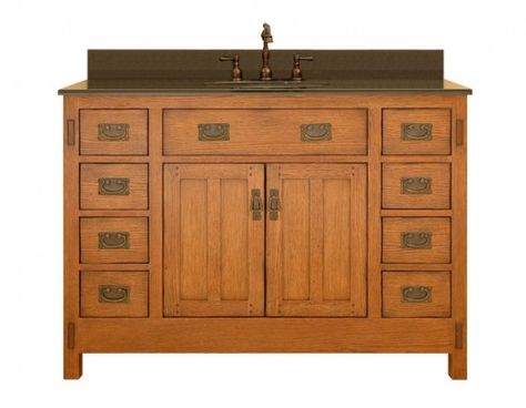 This rustic vanity by Sagehill embodies Craftsman style Mission Style Bathroom, Craftsman Style Bathroom, Craftsman Style Bathrooms, Mission Style Kitchens, Craftsman Style Furniture, Bathroom Vanity Style, Future Bathroom, Craftsman Bathroom, Simple Bathroom Remodel