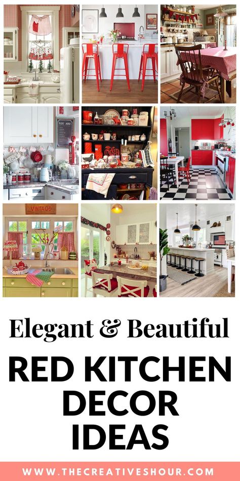 Transform your kitchen into a cozy haven with the enchanting allure of red kitchen decor. Dive into a spectrum of color schemes, ranging from the timeless black and red duo to the whimsical pink and red pairings. Explore modern and farmhouse-inspired concepts that can seamlessly fit into any home. Discover how to create a stunning interior design that radiates warmth and elegance, all centered around the primary keyword - red kitchen decor. Red White And Blue Kitchen Ideas, Red And White Kitchen Decor, Red Boho Kitchen, Red And White Kitchen Ideas, Black White And Red Kitchen, Kitchen With Red Accents, Red Kitchen Decor Ideas, Red Kitchen Accents, Red Kitchen Ideas