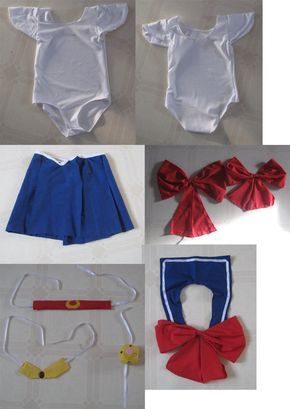 So this is what I have done so far for Aislyn's Sailormoon costume. She tried it on again after school and the sleeves are a little too big, but otherwise its ok. The scarf will have stripes, I jus... Sailor Moon Party, Sailor Moon Birthday, Sailor Moon Costume, Moon Costume, Baby Cosplay, Cheap Halloween Costumes, Moon Crafts, Naoko Takeuchi, Moon Party