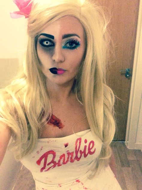 Barbie Halloween Makeup, Zombie Barbie, Barbie Halloween Costume, Barbie Halloween, Barbie Makeup, Barbie Costume, Costumes For Teens, Easy Costumes, Costume Diy