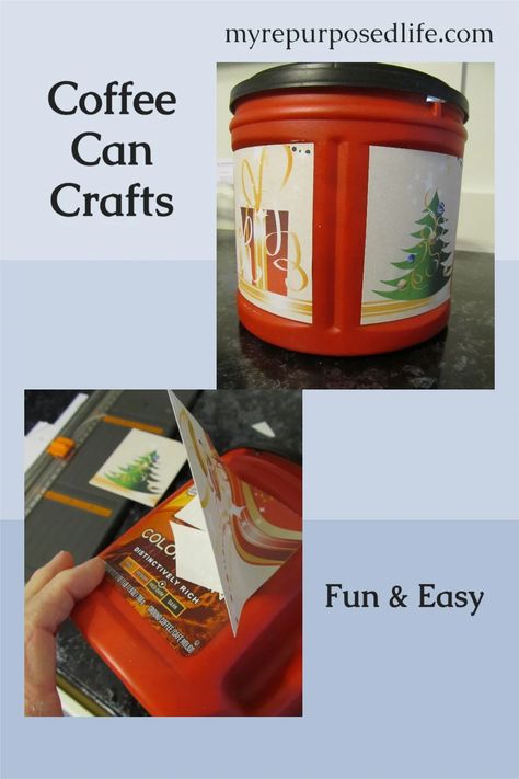 Easy coffee can crafts using folgers coffee canisters and your home printer. These canisters make great storage containers for so many items. via @repurposedlife Coffee Canister Ideas, Folgers Coffee Container Crafts, Coffee Creamer Crafts, Coffee Can Diy Projects, Oatmeal Container Crafts, Folgers Coffee Container, Plastic Coffee Cans, Plastic Coffee Containers, Canister Crafts