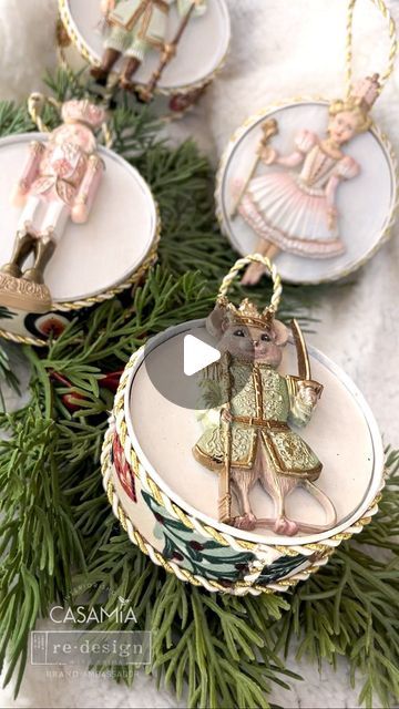 Redesign Petites on Instagram: "Our BAs are always full of surprises, but @casamiapalmas just took it to a whole new level! 🎄   Who would’ve thought tuna cans could become these jaw-dropping Christmas ornament drums? 😍   With the Nutcracker Party Decor MouldTM and Nutcracker Happiness Decoupage paper, she’s created tiny masterpieces that have us swooning all season long.   And can we talk about that dapper little mouse? 🐭 Absolute showstopper!   We’re officially in love!  #mixexmedia #mixedmediaart #mixedmediatutorial #finnabair #finnabairproducts #finnabairmixedmedia #redesignwithprima #redesignmoulds #decormoulds #decoupagepaper #crafttutorial #diyhomedecor #primamoulds #siliconemould #decormoulds #christmasdiy #christmasdecor #christmasdiytutorial" Nutcracker Christmas Ornaments, The Nutcracker Party, Tuna Cans, Finnabair Mixed Media, Nutcracker Party, Paper Christmas Ornaments, Can We Talk, Mixed Media Tutorials, Little Mouse