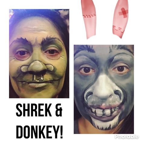 Donkey Face Paint, Donkey Makeup Shrek, Donkey Makeup, Shrek Donkey, Animal Face Paintings, Animal Makeup, Character Makeup, Animal Costumes, Kids Makeup