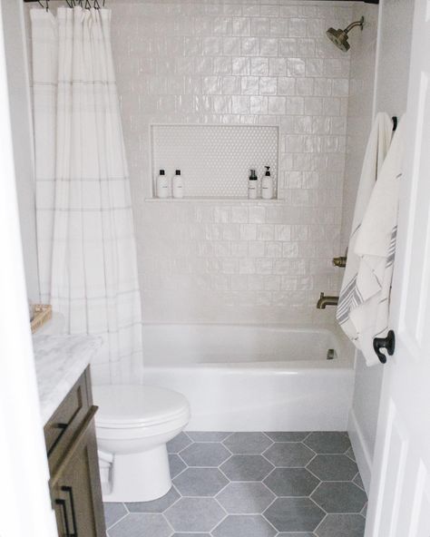 Lookbook | Shower White 6x6 Shower Tile, Alcove Tile Shower Ideas, Subway Tile Bathroom With Niche, 6x6 White Tile Bathroom Shower Walls, Bathroom Neutral Tiles, Tile Backsplash In Bathroom, Square Tile Tub Surround, Horizontal Niche Bathroom, Guest Bath Shower Tile