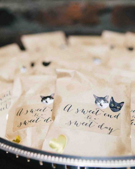 favors with cat stickers Pet Wedding Ideas, Sticker Face, Cookie Wedding Favors, Garden Theme Wedding, Forever Wedding, Cat Wedding, Bridal Favors, Wedding Favors Fall, Wedding Favors Cheap