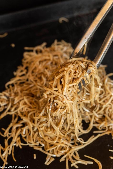 Blackstone Hibachi Noodles Recipe - grillonadime.com Blackstone Grill Recipes Hibachi Noodles, Blackstone Grill Recipes Hibachi, Hibachi Noodles Recipe, Blackstone Hibachi, Hibachi Recipe, Blackstone Grill Recipes, Hibachi Noodles, Recipes Noodles, Stir Fry Noodles Recipe