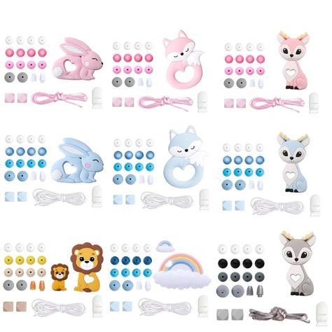 Silicone Beads Set Wooden Rodent Food Grade BPA Free Fox Rabbit DIY Accessories Set Pacifier Chain Clips Nylon Rope Let's Make _ - AliExpress Mobile Diy Teething Necklace, Rabbit Diy, Pacifier Clips Diy, Beaded Pacifier Clip, Diy Teething, Baby Teether Toys, Fox And Rabbit, Teether Toys, Silicone Teether