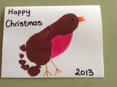 Robin footprint Christmas card Christmas Baby Crafts, Christmas Handprint Art, Christmas Handprint, Nursery Activities, Winter Craft, Footprint Art, Foot Print, Handprint Art