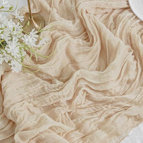 Amazon.com: FEXIA Beige Cheesecloth Table Runner 35x120 Inches Ivory Gauze Rustic Boho Table Runner for Bridal Shower Wedding Party First Communion Centerpiece Engagement Boho Table Decoration : Home & Kitchen Communion Centerpieces, Party Cake Table, Cheesecloth Table Runner, Easter Table Runners, Boho Table Runner, Boho Table, Tafel Decor, Cake Table Decorations, Fabric Table Runner