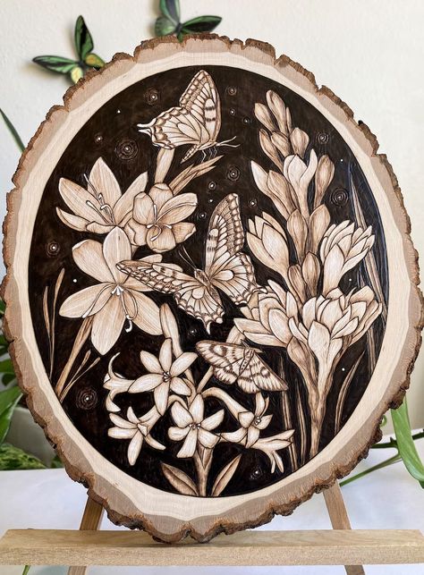 Wood Burned Floral Plaque Pyrography Butterfly Design Wall Hanging Decor Gifts for Mom Wall Art Mothers Day Gift Flower Wall Art for Moms - Etsy White Charcoal Pencil, Butterfly Pics, Art Mothers Day, Pyrography Designs, Burned Wood, Tender Care, Mother's Day Crafts, Pyrography Art, Wood Burning Crafts