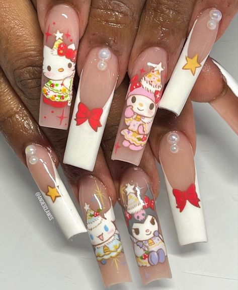 Classy Acrylic, Hard Nails, Long Acrylic Nail Designs, Winter Nails Acrylic, Edgy Nails, Girly Acrylic Nails, Hello Kitty Nails, Nail Art Designs Diy, Really Cute Nails