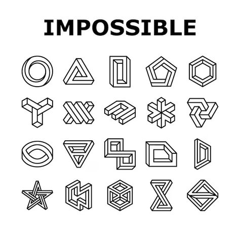 Impossible Geometry, Shape Icons, Impossible Shapes, Dynamic Shapes, Shape Tattoo, Geometric Tattoos, Geometry Art, 3d Drawings, Icon Set Vector