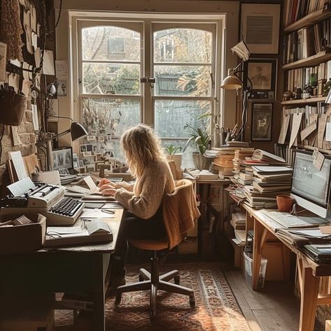 Teaching Job Aesthetic, Publishing House Office, Professional Writer Aesthetic, Writers Home Office, Writer Desk Aesthetic, Journalist Desk, Writers Desk Aesthetic, Writers Room Aesthetic, At Home Office Aesthetic