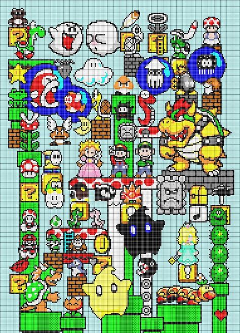 Mario Pattern, Geeky Cross Stitch, Geeky Craft, Nerd Crafts, Art Perle, Geek Crafts, Cross Stitch Love, Pola Kristik, Pixel Pattern