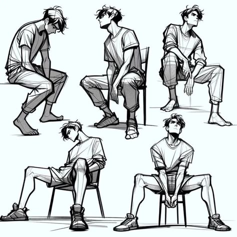 Sitting References Pose, Cool Sitting Poses Drawing, Art Pose Reference Sitting, Character Pose Sitting, Sketch Sitting Poses, Anime Sitting Reference, Someone Sitting Down Reference, Sitting Pose References, Figure Sitting Pose Reference