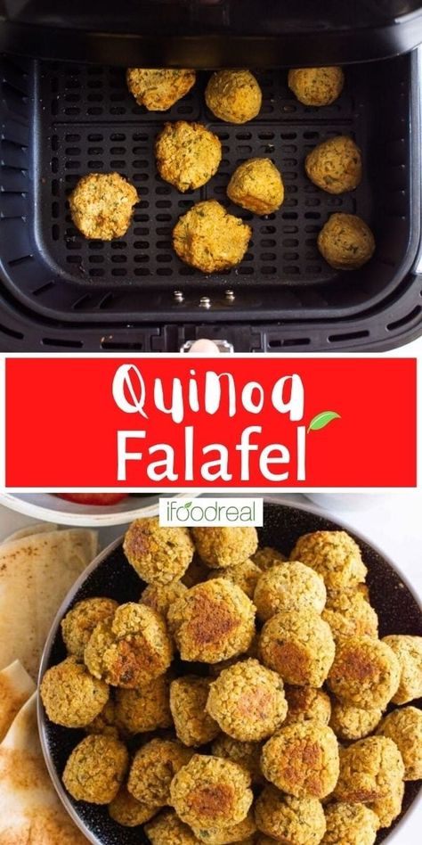 This Quinoa Falafel recipe is gluten-free, naturally vegan, and most importantly, makes the best falafels with chickpeas and quinoa that are wonderfully crisp on the outside with a tender, moist middle that is packed with flavor and protein. Make these as baked or air fryer falafels, cooked to perfection, then serve immediately or store/freeze for later! Quinoa Falafel, Baked Falafel, Falafel Recipe, Healthy Freezer Meals, Delicious Clean Eating, Falafels, Healthy Recipes Easy Snacks, Yummy Healthy Snacks, Healthy Casseroles