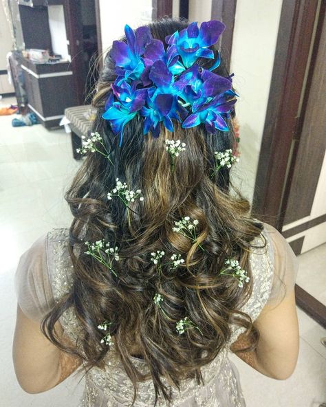 Super duper proud of this creation of mine 😍😍😍😍❤️ A half up half down hairstyle done for a client and decorated with blue orchids on top… Orchid Hairstyle, Half Up Half Down Hairstyle, Down Hairstyle, Blue Orchids, Half Up Half Down Hair, Super Duper, Blue Decor, Half Up Half Down, Down Hairstyles