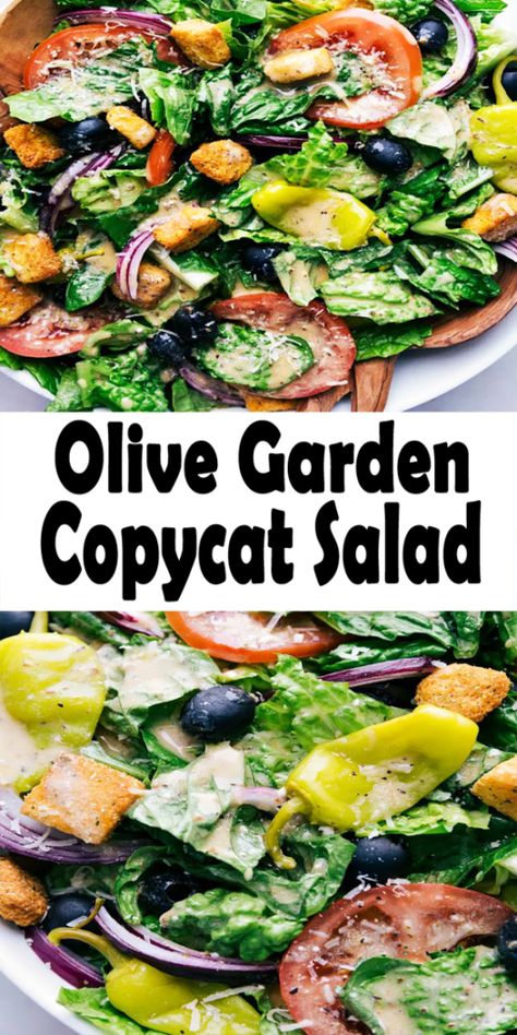 Olive Garden Salad Recipe - Countsofthenetherworld.com Olive Garden Copycat Salad, Garden Salad Ideas, Poppy Pumpkin, Copycat Salad, Homemade Creamy Italian Dressing, Olive Garden Salad Recipe, Garden Salad Recipe, Diet Salad Recipes, Olive Garden Salad