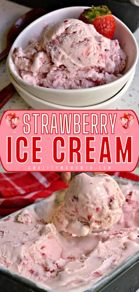 This homemade ice cream recipe is so easy to whip up with just 5 ingredients! Creamy and bursting with flavor, this fresh strawberry ice cream is the BEST. Definitely a favorite summer dessert idea! Variations included! Homemade Ice Cream Recipes Machine, Homemade Strawberry Ice Cream, Strawberry Ice Cream Recipe, Ice Cream Recipes Machine, Ice Cream Maker Recipes, Ice Cream Freezer, Homemade Candy, Homemade Ice Cream Recipes, Dessert Ingredients