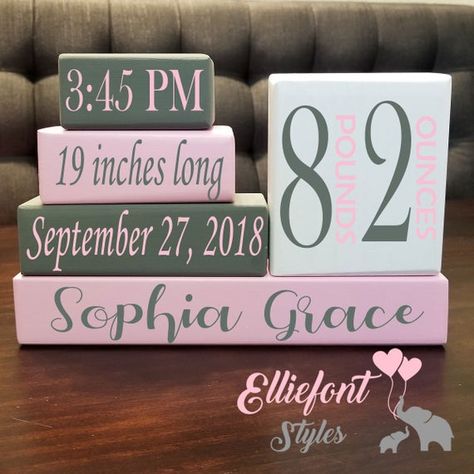 Baby Age Blocks, Baby Birth Stats, Cricut Baby, Name Blocks, Baby Stats, Laser Files, Wood Personalized, Birth Stats, Cricut Designs