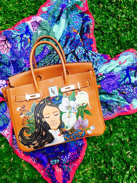 Hand painted Hermes Birkin by artist love Marie aka heart evangelista Escudero ❤️ Heart Evangelista Painting, Diy Bag Painting, Leather Painting, Handbag Ideas, Heart Evangelista, Painted Handbag, Formal Bag, Bag Painting, Art 2023