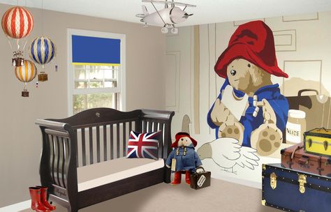 This Paddington Bear nursery was design and painted by Carren Moulder Paddington Nursery, British Bedroom, Hand Painted Murals, Painted Mural, Baby Room Inspiration, Bear Nursery, Paddington Bear, Travel Theme, Baby Bedroom