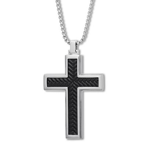 Cross Necklace Black Ion-Plated Stainless Steel 24" Cross Necklace Black, Black Cross Necklace, Diamond Cross Necklace, Diamond Heart Necklace, Mens Jewellery, Cross Necklaces, Jewelry Advice, Diamond Cross Necklaces, Blue Diamonds