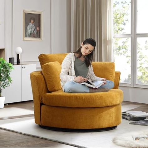 Yellow Swivel Chair, Oversized Accent Chair, Chair For Nursery, Accent Chair Modern, Round Swivel Chair, Bedroom Yellow, Chair Comfy, Bucket Chairs, Comfy Armchair