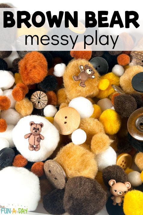 Bear Theme Sensory Bin, Teddy Bear Sensory Bin, Teddy Bear Day Kindergarten, Teddy Bear Preschool Craft, Bear Sensory Bin, Teddy Bear Activities, Animal Learning Activities, Letter Of The Week Crafts, Brown Bear Book