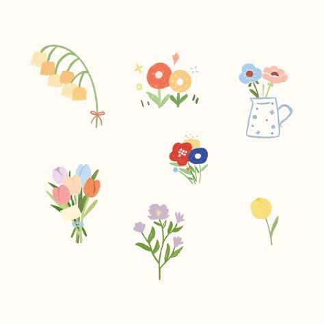 Flower Illust, Mind Map Design, Korean Tattoos, Stitching Ideas, Illustration Doodle, Digital Stickers, Flower Illustration, Wallpapers Vintage, Digital Sticker