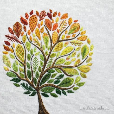 Embroidery Leaf, Crewel Embroidery Kits, Pola Sulam, Embroidery Flowers Pattern, Creative Embroidery, Embroidery Cross, Sewing Embroidery Designs, 자수 디자인, Hand Embroidery Art