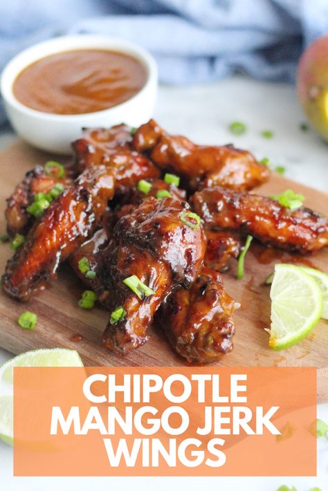 Chipotle Mango Jerk Wings is just the dish you need to transport you to somewhere tropical even if you can’t quite get there in real life! Chipotle Mango Chicken, Air Fryer Recipes Chicken Wings, Jerk Chicken Wings, Jerk Chicken Recipe, Chipotle Seasoning, Mango Chicken, Mango Sauce, Air Fryer Chicken Wings, Chipotle Sauce