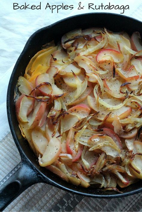 Baked Apples & Rutabaga Recipe - healthy comfort food side dish for autumn evenings. apple recipe Rutabaga Recipes, Recipe Vegetables, Root Veggies, Baked Apple, Sweet Tart, Best Side Dishes, Frugal Meals, Fried Onions, Healthy Side Dishes