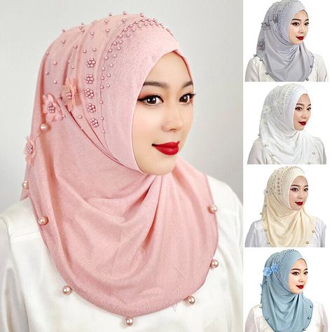 Muslim Hijab Styles, Beaded Hijab, Large Dog Coats, Plain Scarves, Beaded Scarf, Muslim Women Hijab, Muslim Hijab, Hijab Scarf, Bandana Design