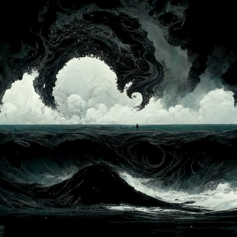 Ocean Horror Art, Scary Ocean Art, Creepy Sea Aesthetic, Deep Sea Gigantism, Deep Sea Landscape, Ocean Horror Aesthetic, Sea Monster Aesthetic, Fear Of Ocean, Sea Monster Wallpaper