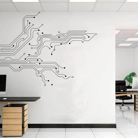 Amazon.com: RTYUIHN Circuit Board Technology, Vinyl Wall Stickers, Game Room, Computer IT Software, Science, Wall Stickers, Wall Decoration, Art Decals : Tools & Home Improvement Computer Classroom Design, Office Wall Design Ideas, Room Computer, Science Aesthetic, Computer Theme, Science Wall, Tech Room, Classroom Interior, Science Decor