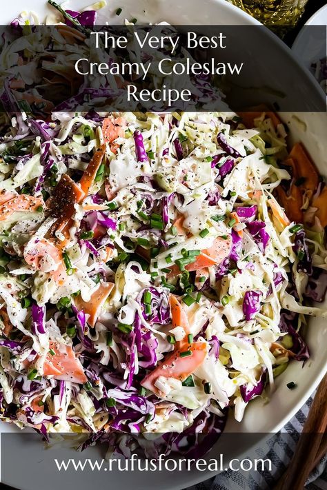 https://rufusforreal.com/how-to-make-creamy-coleslaw/ Creamy Coleslaw Recipe, Side Dish Salad, Potluck Side Dishes, Coleslaw Dressing, Vegetable Side Dish, Summertime Recipes, Creamy Coleslaw, Fish Fry, Side Dish Recipes Easy