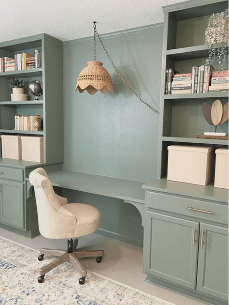 Office Transformation, Desk Nook, Paint Concrete, Office Built Ins, Painted Concrete Floors, Diy Office, Office Makeover, Closet Makeover, Built In Desk