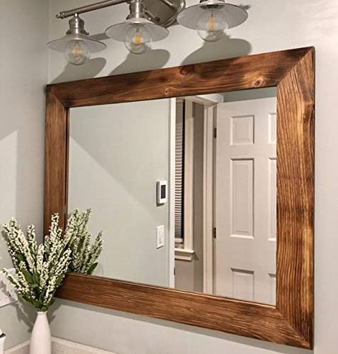 Amazon.com: Shiplap Rustic Wood Framed Mirror, 20 Stain Colors, Early American - Reclaimed Rustic Styled Wood, Big Bathroom Mirror, Large Over Sink Vanity Mirror, Mirror For Wall, Primitive Wood Wall Mirror : Handmade Products Bathroom Mirrors Uk, Diy Wood Mirror Frame, Bathroom Mirror Wood, Wood Framed Bathroom Mirrors, Bathroom Mirrors Diy, Mirror Frame Diy, Bathroom Mirror Frame, Wooden Mirror Frame, Rustic Mirrors