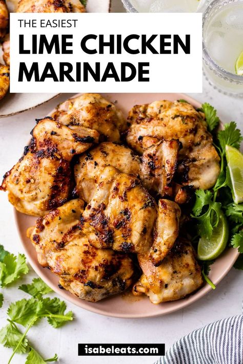 Get perfectly juicy chicken every time with this Lime Chicken Marinade. Made with lime juice, lime zest, soy sauce, brown sugar, garlic and other pantry-staple ingredients, you’ll end up with tangy and tender chicken every single time. Give this recipe a try for your summer grilling season! Chicken Marinade With Lime Juice, Honey Lime Marinade For Chicken, Lime Pepper Chicken, Lime Sauce For Chicken, Protein Marinades, Lime Chicken Marinade, Chili Lime Marinade, Lime Marinade For Chicken, Healthy Main Meals