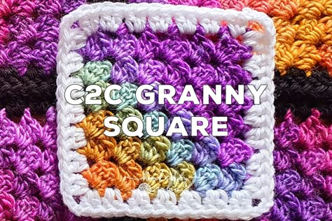 Crochet Corner to Corner C2C Granny Square Written Pattern Hooked By Robin Granny Square, C2c Rectangle Crochet Pattern Free, Variegated Yarn Granny Square, Granny Square Written Pattern, C2c Granny Square, Crochet Corner To Corner, Hooked By Robin, Crochet Moss, Funky Crochet