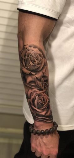 Rose Men Tattoo Arm, Tattoo Rose Forearm, Rose Tattoo Ideas For Men Forearm, Men’s Forearm Tattoos Unique, Inner Forearm Rose Tattoo For Men, Tattoo Ideas For Mexican Men, Flower Vine Tattoo Arm Sleeve Men, Tattoo Ideas For Men Roses, Male Rose Tattoo Sleeve