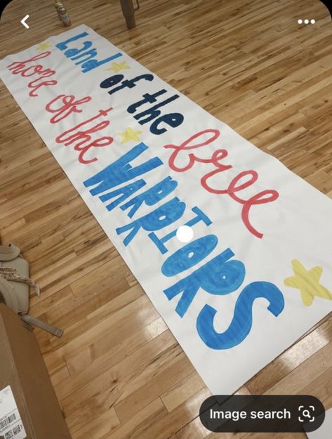 Cheer banners 📣🎨 USA -  ￼ Hawaiian -  Whiteout -  ￼ Homecoming -  DIY!  (Warriors strike gold, copperheads fold)  (Gold rules, copper drools)  Pink out -  ￼ Jailbreak -  DIY!  (Warriors unleashed) (Warriors escape) (Unleash your inner warrior) Cheer Banners For Football, Football Spirit Signs, Football Game Signs, Homecoming Hallways, Homecoming Banner, High School Football Posters, Cheer Banners, Cheerleading Signs, School Campaign Posters