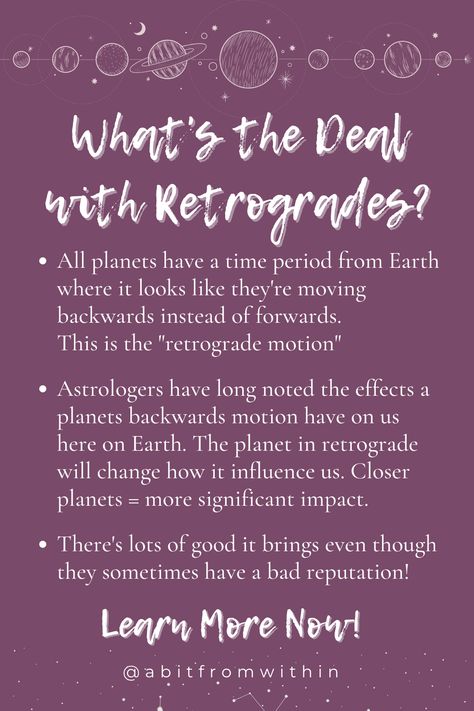 What's the deal with retrogrades? All planets have a time period where it looks like they're moving backwards instead of forward this is retrograde motion. Astrologers have long noted the effects a planets backward motion has on us here on Earth! Here's lots of info on how to get through the retrograde and what it all means! Mars In Retrograde, What Is Retrograde, Mercury Retrograde Meaning, Planet Retrogrades, Retrograde 2023, Retrograde Meaning, Planets Mercury, Retrograde Planets, Zodiac Planets