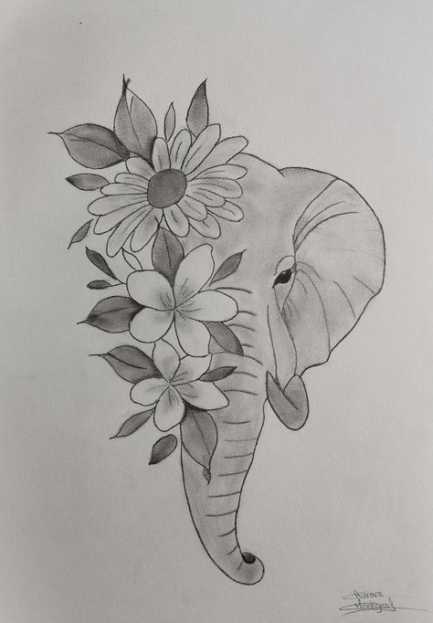 Elephant Tattoo Stencil, Elephant Tattoos With Flowers, Tattoo Design Flower, Tattoos Elephant, Elephant Head Tattoo, Infinity Tattoo With Feather, Puzzle Tattoos, Cute Thigh Tattoos, Arm Sleeve Tattoos For Women