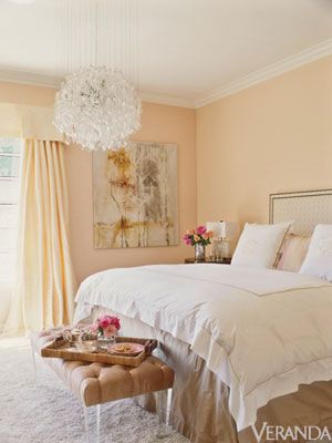 Benjamin Moore Jumel Peachtone.  Fresh and just the right amount of feminine. Jennifer Lopez Home, Peach Bedroom, Peach Walls, Interior Design Per La Casa, Feminine Bedroom, Dreamy Bedrooms, Design Del Prodotto, Beautiful Bedrooms, Wall Color